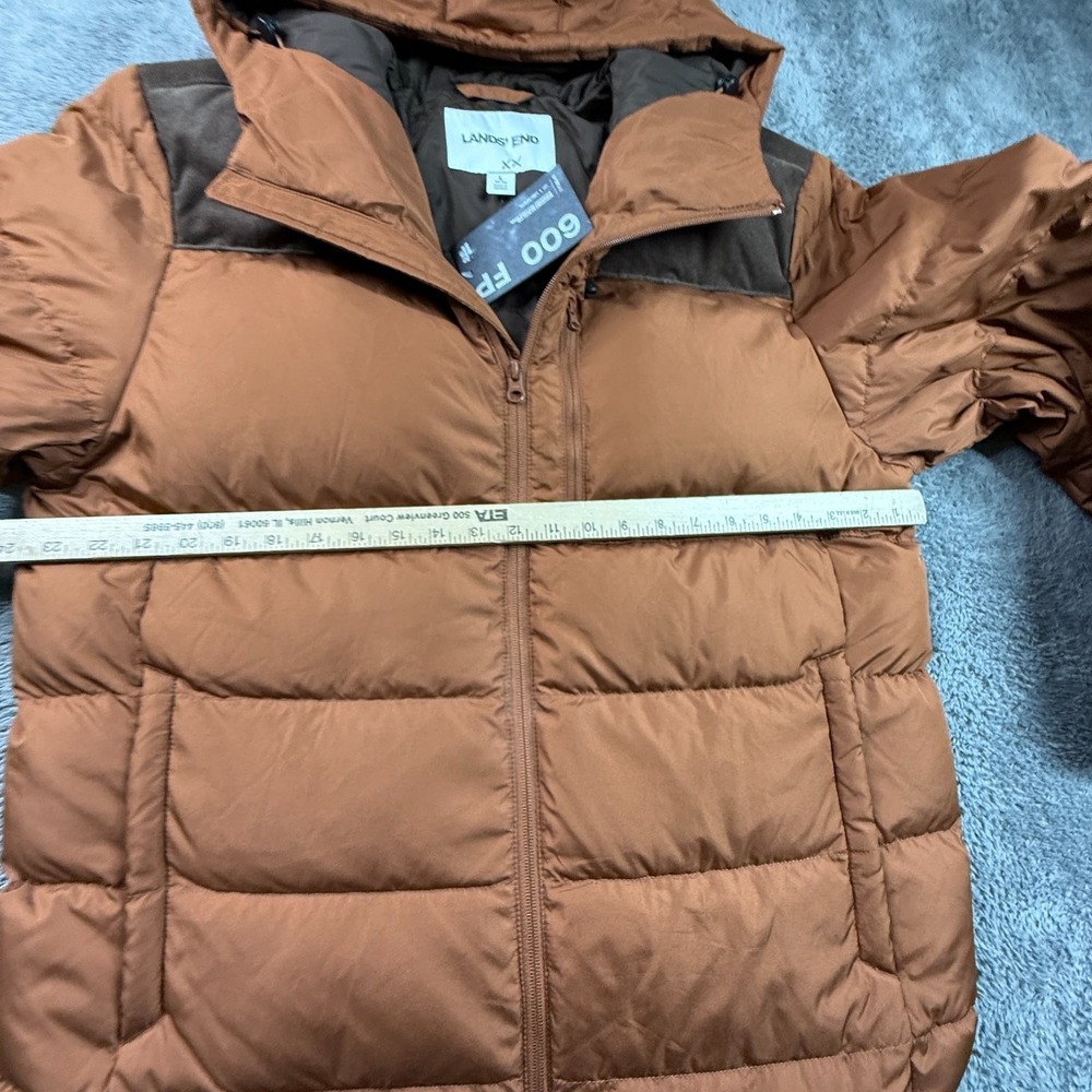 Lands End Mens L Down Puffer Jacket Hooded 600 Fill Orange Brown Corduroy NWT - Picture 5 of 6